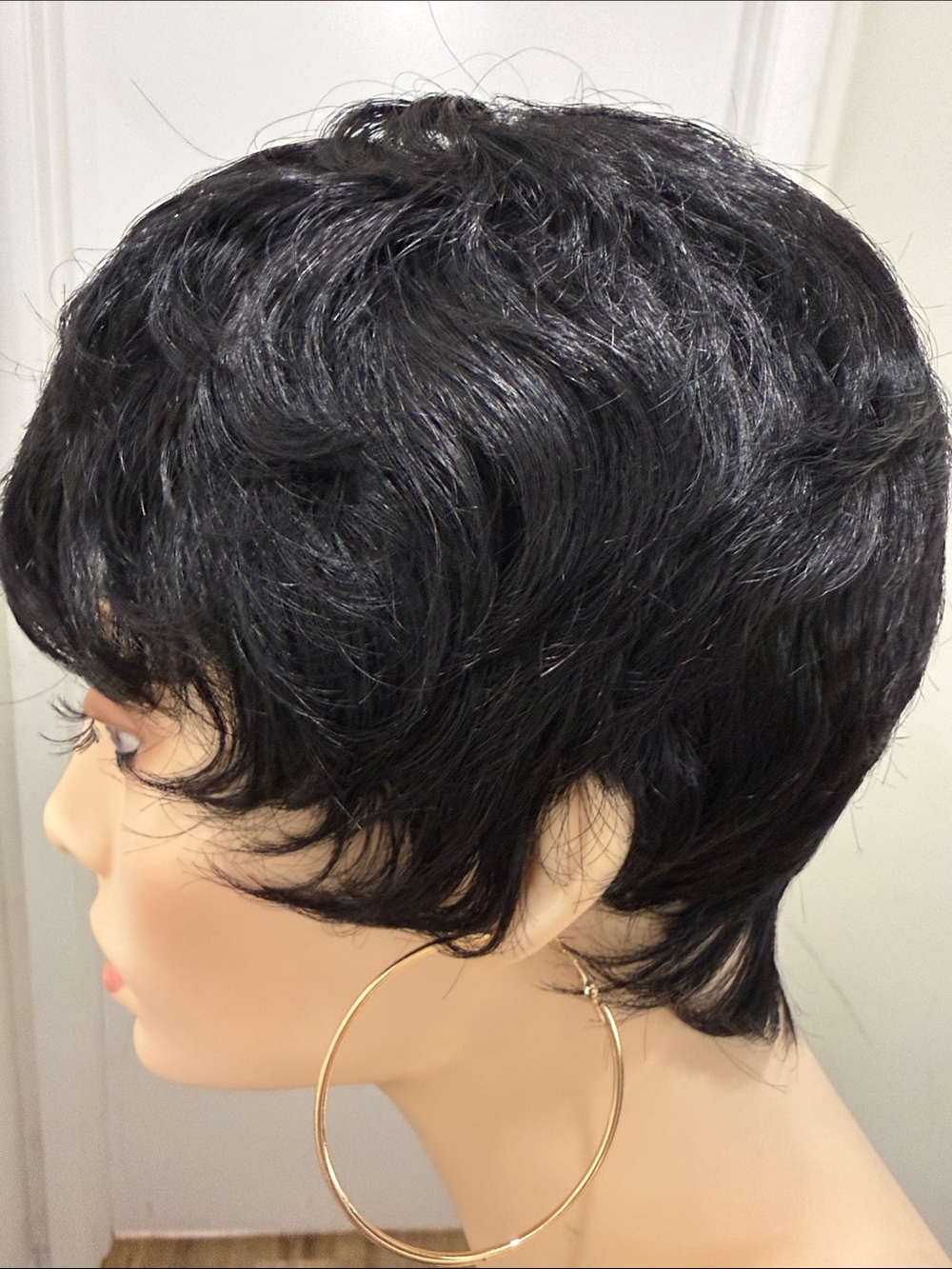 💯% HUMAN Hair Wavy Pixie with Bangs Black